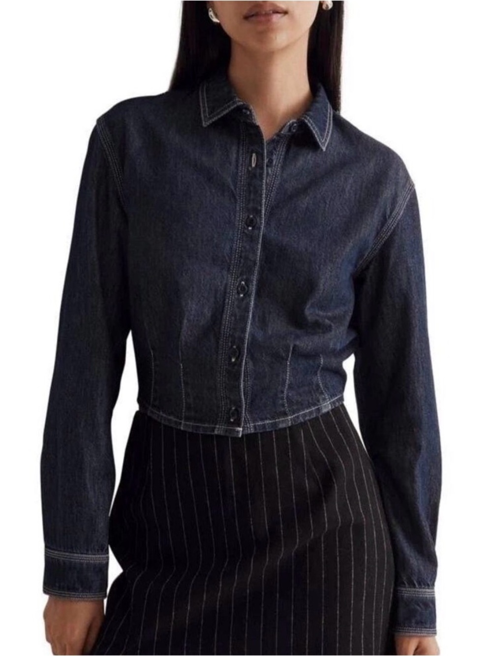 Madewell Dark Blue Cropped Denim Jacket/Shirt